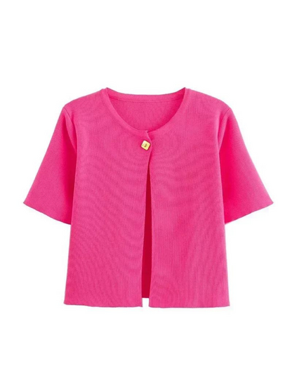 One-Button Short Sleeve Knitted Cardigan