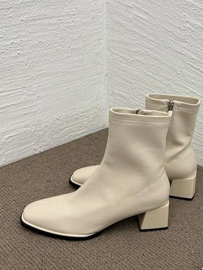 Block Heel Square-Toe Ankle Boots