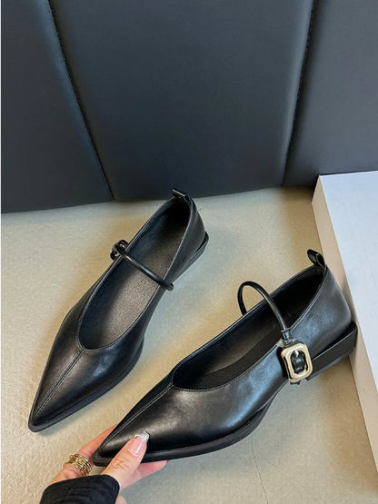 Belt Buckle Pointed Toe Loafers