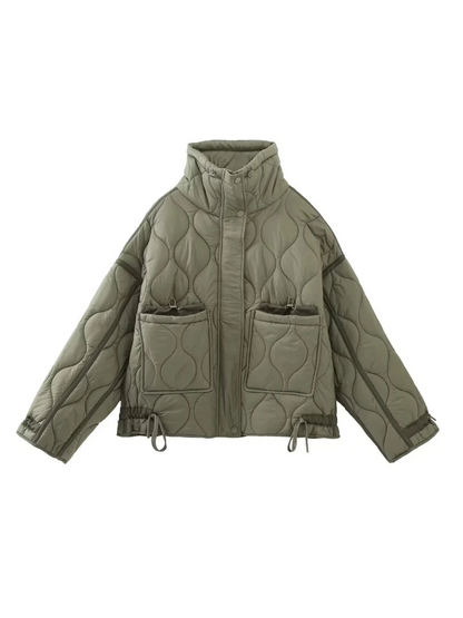 Drawstring Long Sleeve Puffer Jacket