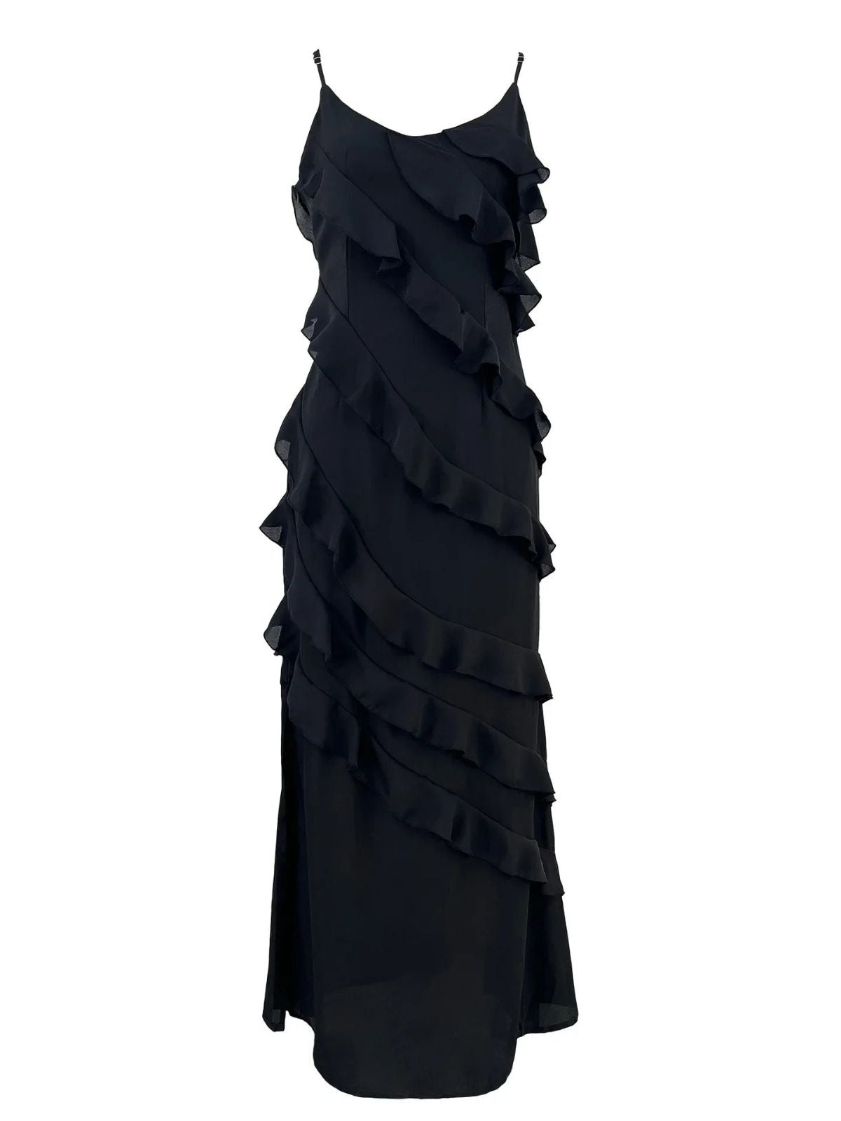 Backless Ruffled Chiffon Maxi Dress