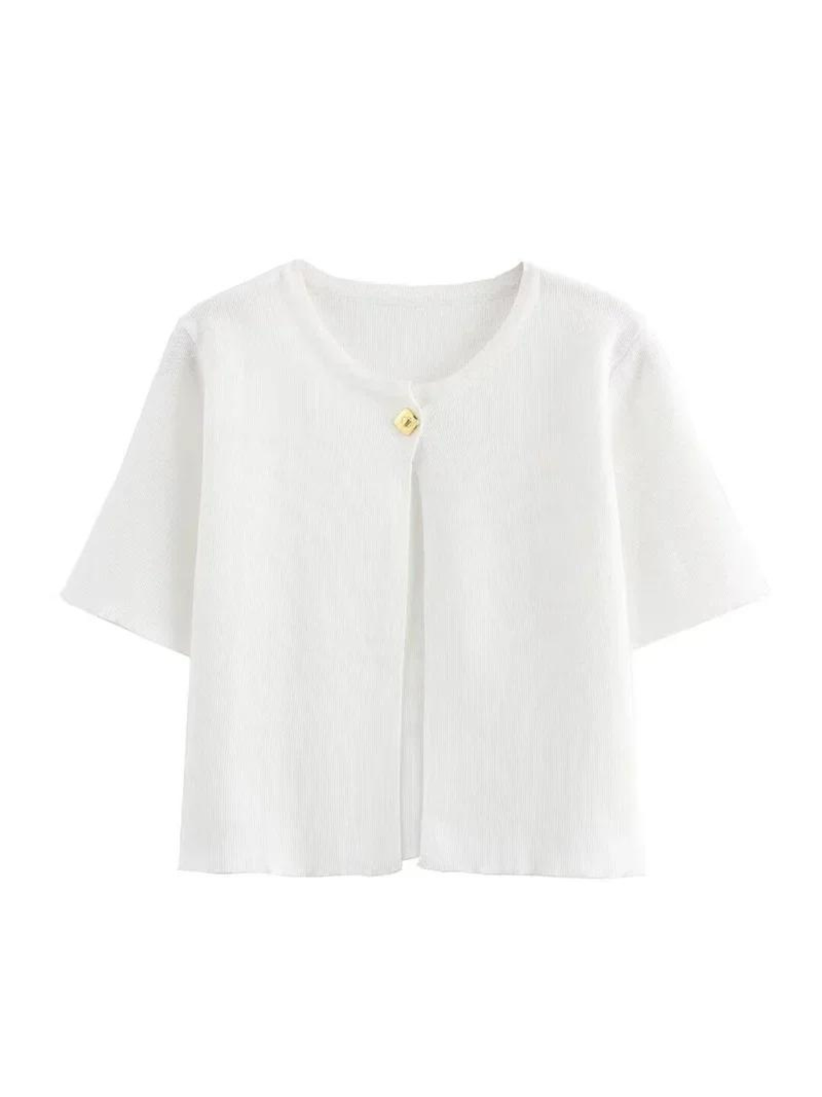 One-Button Short Sleeve Knitted Cardigan