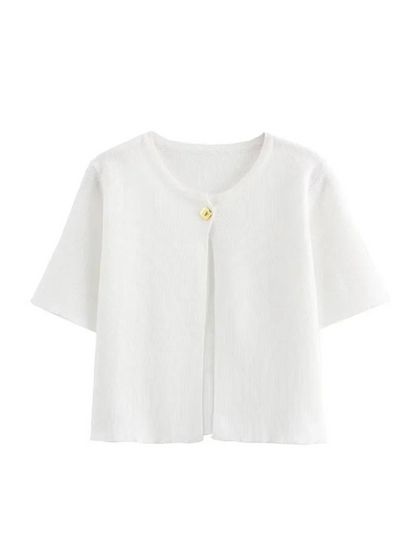 One-Button Short Sleeve Knitted Cardigan