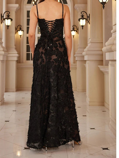 Appliqué Maxi Evening Dress