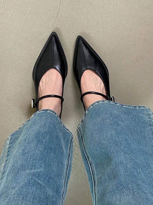 Belt Buckle Pointed Toe Loafers