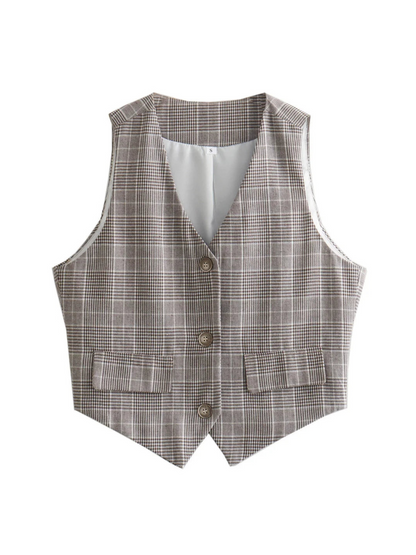 Chic V-Neck Houndstooth Vest