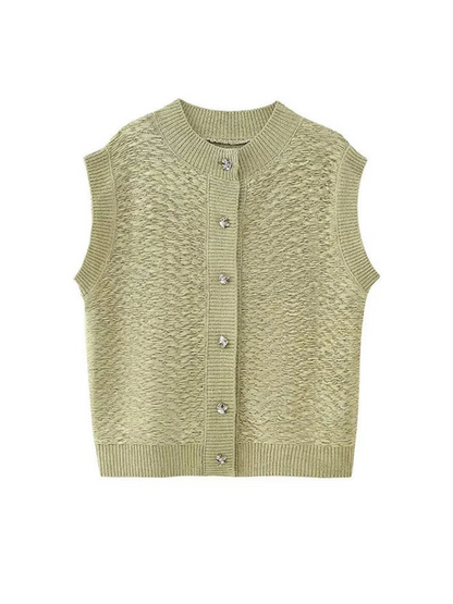 Green Single-Breasted Knit Vest