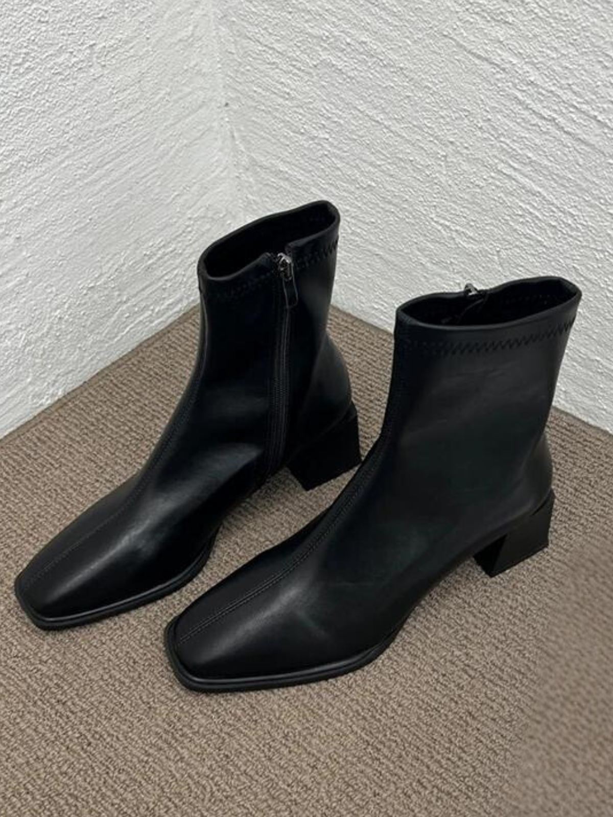 Block Heel Square-Toe Ankle Boots