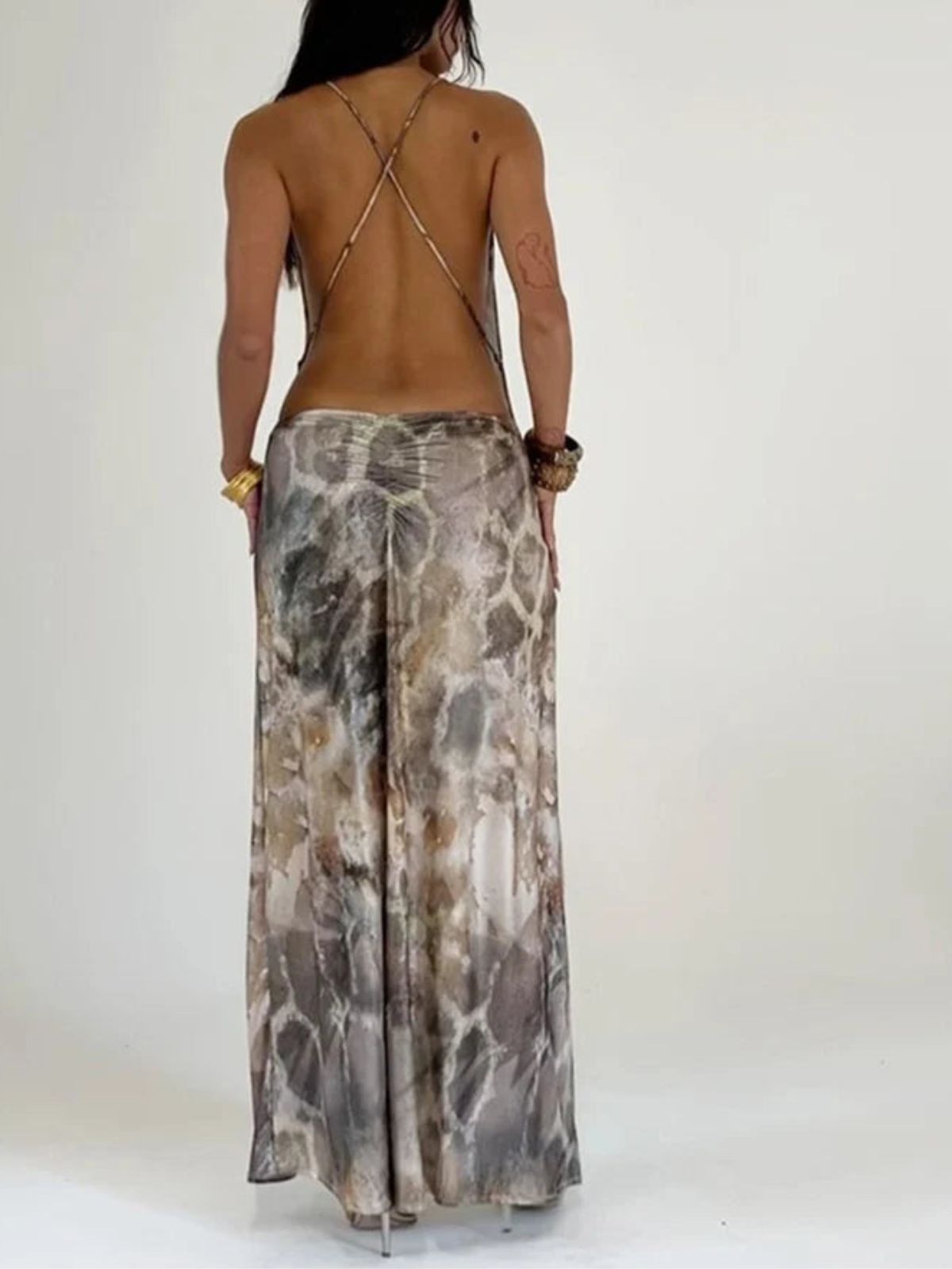 Tie-Dye Backless Bodycon Dress