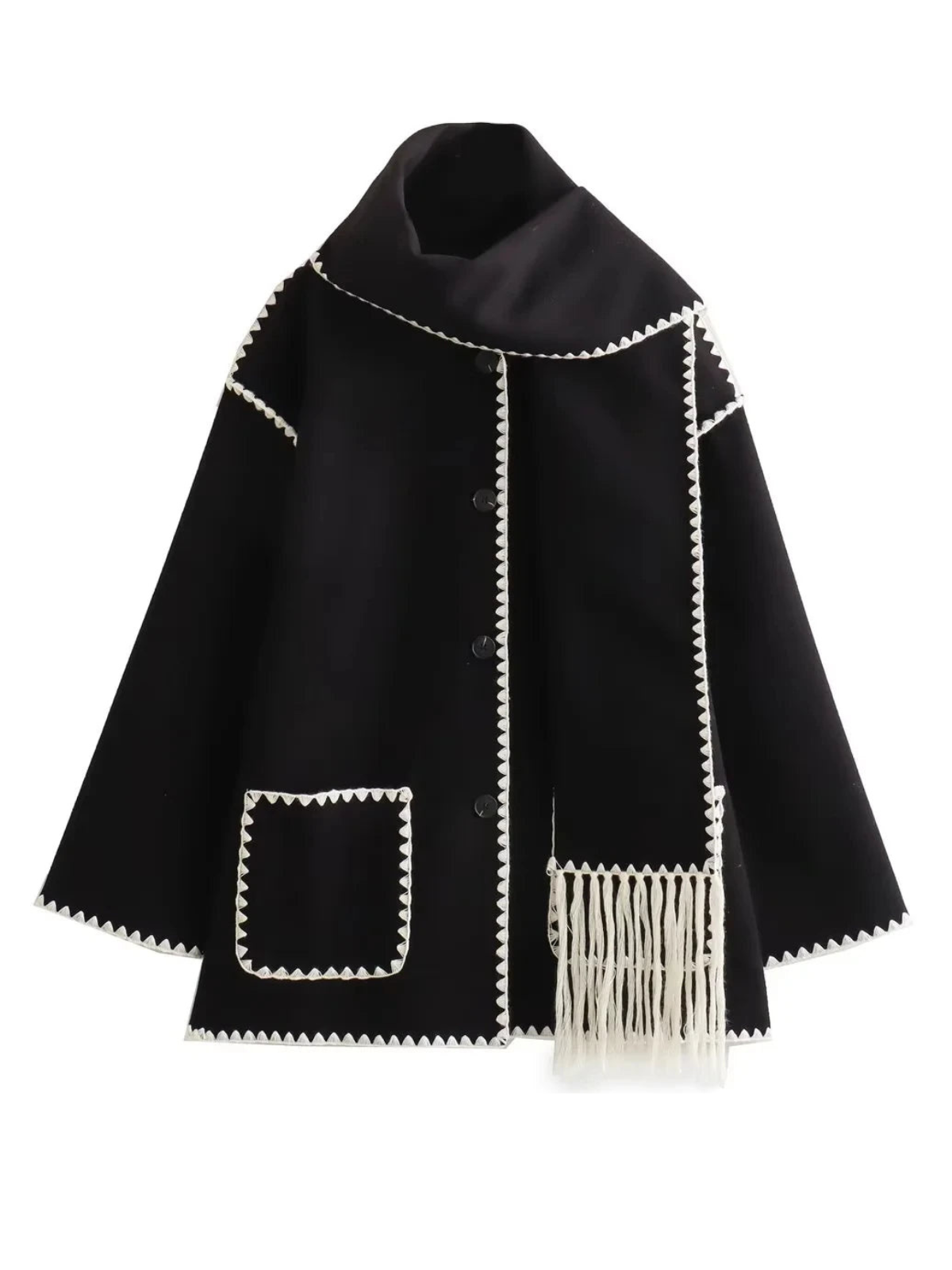 Zigzag Scarf Collar Jacket