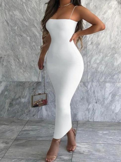 Solid Strap Midi Bodycon Dress