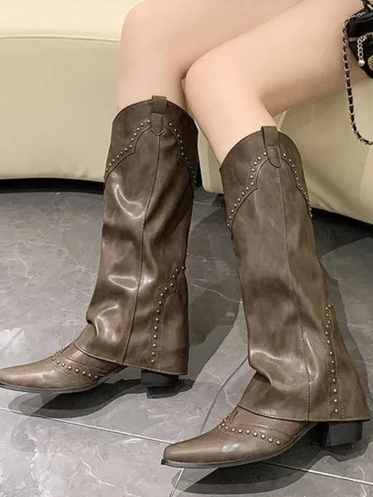 Studded Fold-Over Western Boots