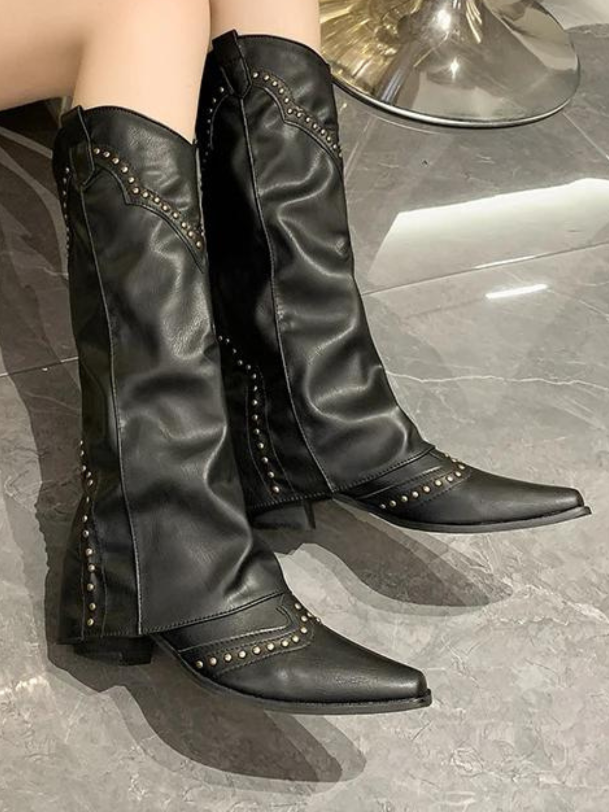 Studded Fold-Over Western Boots