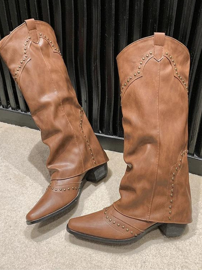 Studded Fold-Over Western Boots