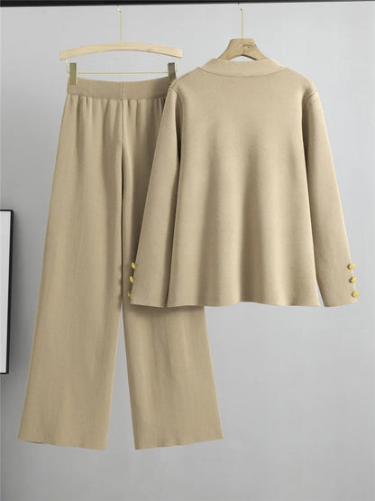 V-Neck Cardigan & Wide-Leg Pants