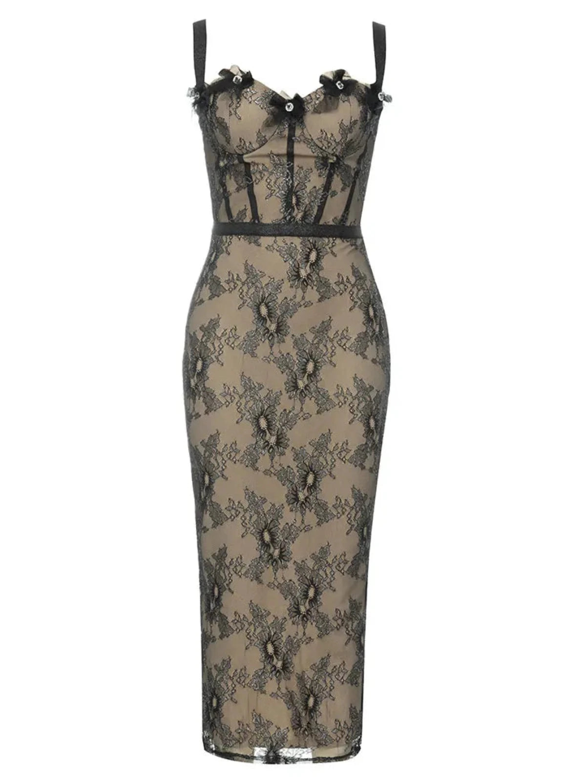 Lace Embroidered Spaghetti Strap Bodycon Dress