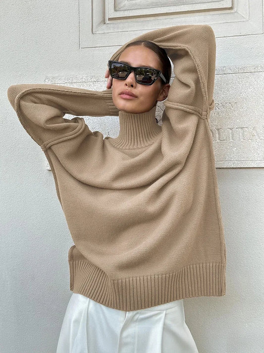 Solid Color Knitted Turtleneck Sweater