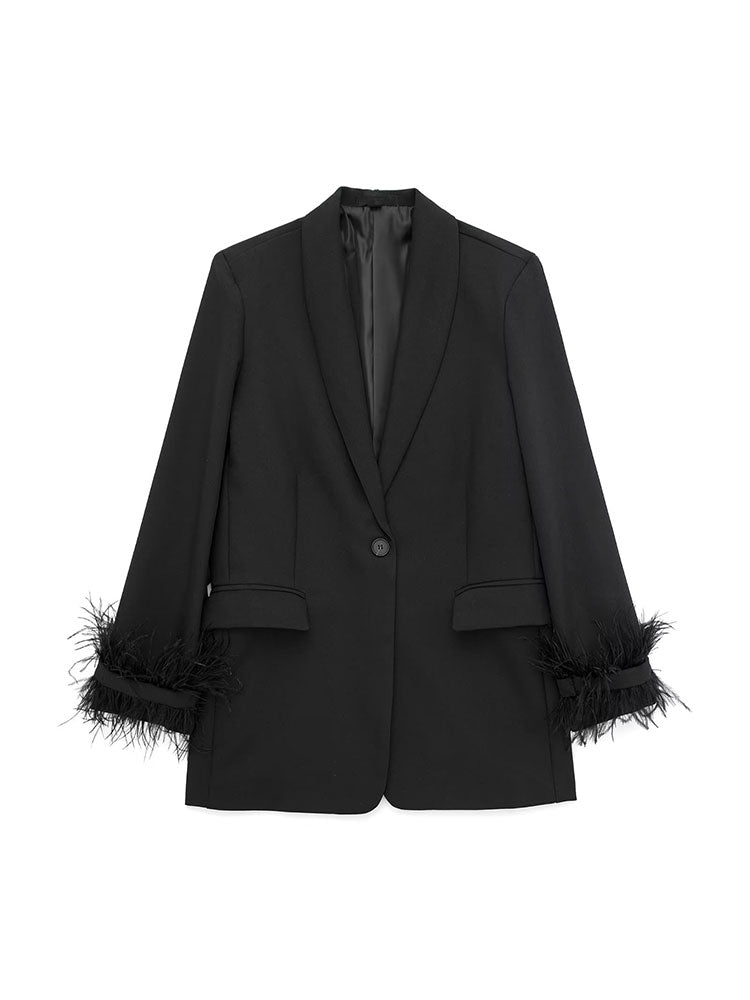 Feather-Trimmed Blazer Jacket