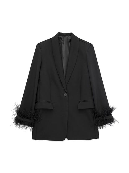 Feather-Trimmed Blazer Jacket